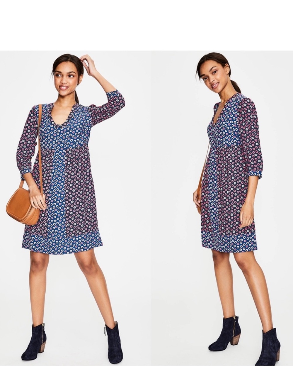 Boden Mollie Navy and Pink Floral Midi Dress, size 16